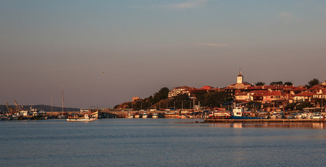 Naklejka premium Panoramic view of the Old Nessebar in Bulgaria at sunset. 