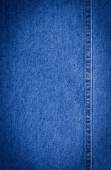 Blue Jeans Cloth With Seam Background Texture Copyspace And Vignette.