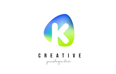 K Letter Logo Design with Oval Green Blue Shape.