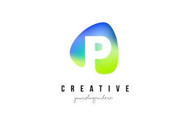 P Letter Logo Design with Oval Green Blue Shape.