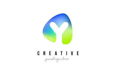 Y Letter Logo Design with Oval Green Blue Shape.