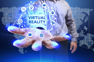 Business, Technology, Internet and network concept. Young businessman shows the word on the virtual...
