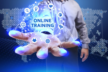 Business, Technology, Internet and network concept. Young businessman shows the word on the virtual...