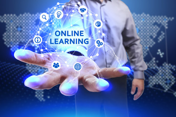 Business, Technology, Internet and network concept. Young businessman shows the word on the virtual...
