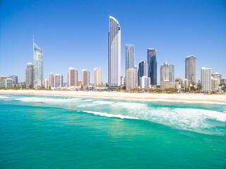 Fototapeta na wymiar An aerial view of Surfers Paradise in Queensland's Gold Coast in Australia 