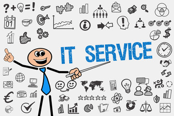 IT Service / Mann mit Symbole