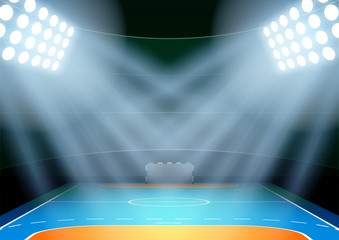 Vertical Background for posters night handball arena in the spotlight. Editable Vector Illustration.