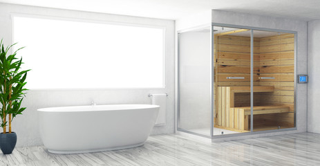 Vasca da bagno con sauna o bagno turco e parquet