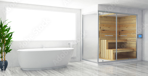 Vasca da bagno con sauna o bagno turco e parquet stock photo and ... Bagno con sauna