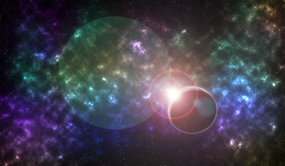 Obraz premium sky and sun light reflex with colorful nebulae in galaxy abstract beautiful for background