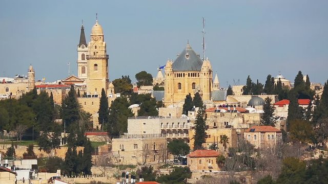 Dormitsion abbey and church in Jerusalem far away on Mount Zion