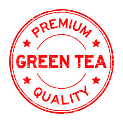 Grunge red premium quality green tea round rubber stamp