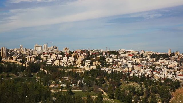 Panning shot of old city of Jerusalem
