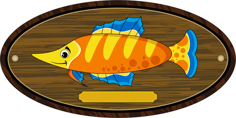 Cute Cartoon Fish on Trophy Mount - 138206062