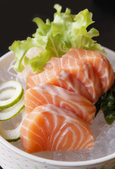 Salmon sashimi on ice