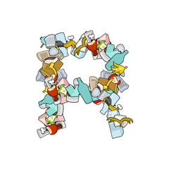 Letter R Rubbish. Trash font. garbage alphabet. Lettering litter