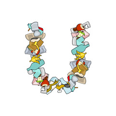 Letter U Rubbish. Trash font. garbage alphabet. Lettering litter