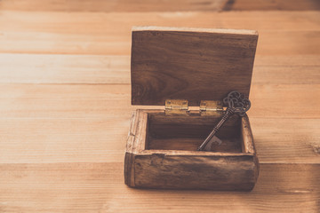 wood chest with a key