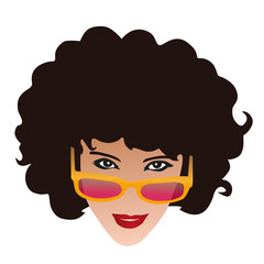 Woman with afro hair and glasses