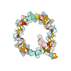 Letter Q Rubbish. Trash font. garbage alphabet. Lettering litter