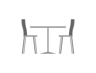 Table and chairs in cafe on white background