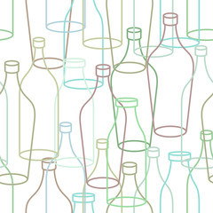 Glass bottle seamless pattern. empty transparent Bottles background. Retro texture of fabric