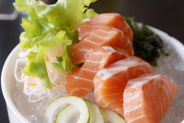 Salmon sashimi on ice