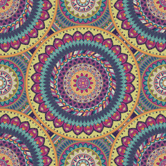 Ornate floral seamless texture, endless pattern with vintage mandala elements.