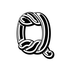 Letter Q Celtic font. norse medieval ornament ABC. Traditional ancient manuscripts alphabet