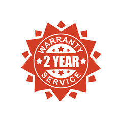 Warranty and service sign. 2 year. Red ribbon symbol. Rubber Seal