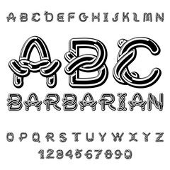 Barbarian font. norse medieval ornament Celtic ABC. Traditional ancient manuscripts alphabet