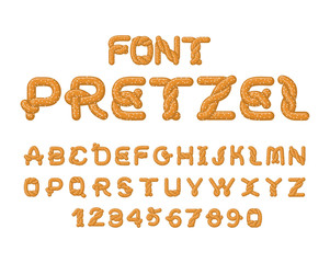Pretzel font. Food alphabet. Traditional German meal is ABC. Bake snack