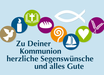 Karte mit Gl&uuml;ckwunsch zur ersten heiligen Kommunion