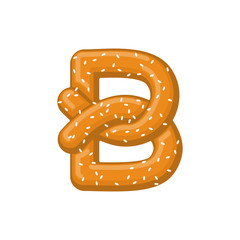Letter B pretzel. snack font symbol. Food alphabet sign. Traditional German meal is ABC. Bake