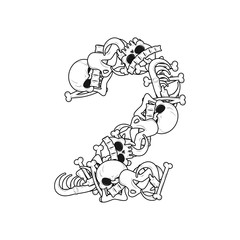 Number 2 skeleton. Bones Font two. Anatomy of an alphabet symbol. dead ABC sign