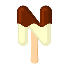Letter N Ice Cream font. Popsicle alphabet. Cold Sweet lettering. Icecream sign ABC