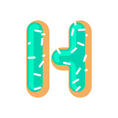 Letter H donut font. Doughnut alphabet. Sweet lettering. candy ABC sign