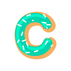 Letter C donut font. Doughnut alphabet. Sweet lettering. candy ABC sign