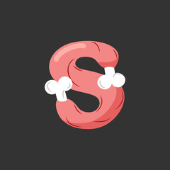 Letter S meat font. Pork and bone alphabet sign. Ham lettering. Beef ABC symbol