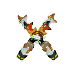 letter X Cat font. Pet alphabet symbol. home animal ABC sign