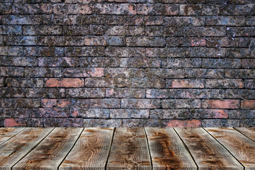 room interior vintage with brick wall and wood floor background
