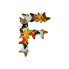 letter F Cat font. Pet alphabet symbol. home animal ABC sign