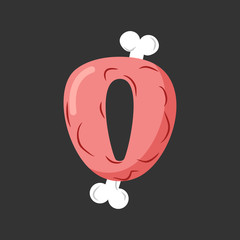 Letter O meat font. Pork and bone alphabet sign. Ham lettering. Beef ABC symbol
