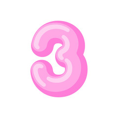 Number 3 candy font. Caramel alphabet three. lollipop lettering. Sweet ABC sign