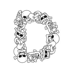 Letter D skeleton Bones Font. Anatomy of an alphabet symbol. dead ABC sign