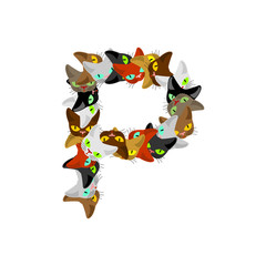 letter P Cat font. Pet alphabet symbol. home animal ABC sign