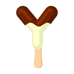 Letter Y Ice Cream font. Popsicle alphabet. Cold Sweet lettering. Icecream sign ABC