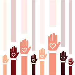 donate icon with hand and heart set in colorful illustration
