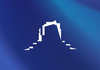 Company emblem.  Western rocks.  Blue background.