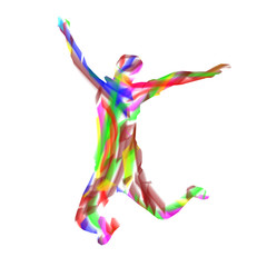 Obraz premium Colorful silhouette of man getting up knees. Abstract letter X.